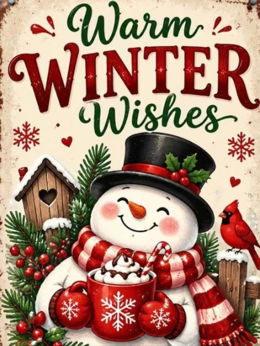 Warm Winter Wishes Snowman Holiday Wall Art - Red & Green